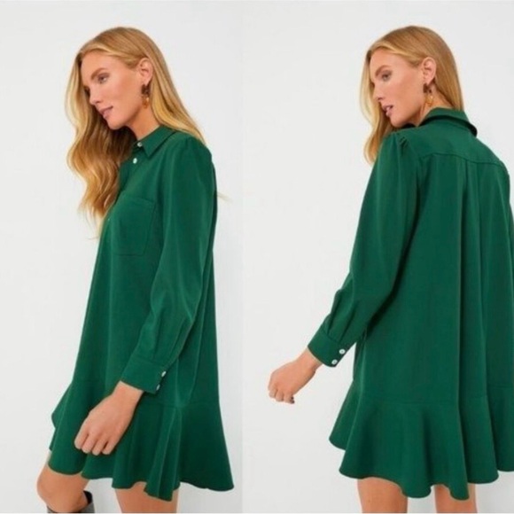 Tuckernuck | NEW Hunter Green Crepe Callahan Long Sleeve Mini Dress Size XXL - Picture 3 of 14